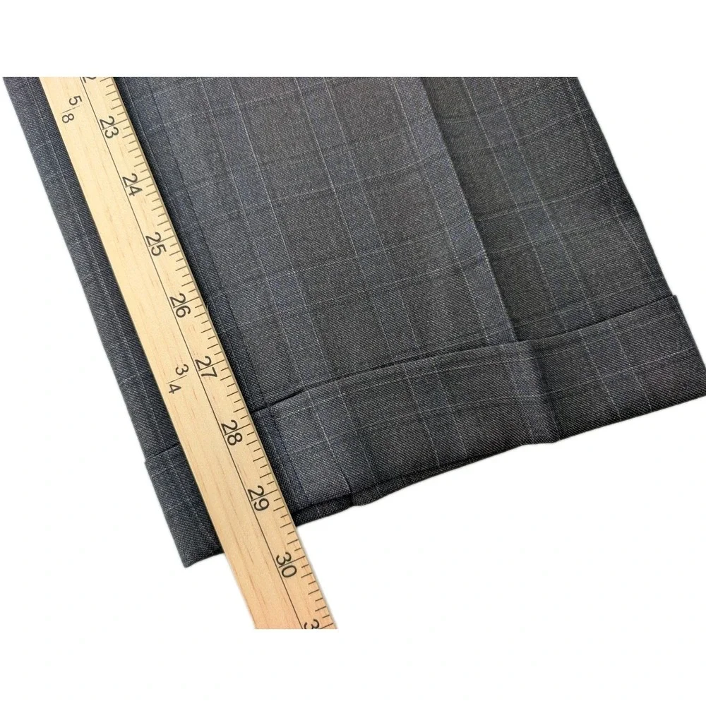 Hickey Freeman Suit Mens 44R Gray Blue Windowpane 2 Button 100% Wool 36x29 USA